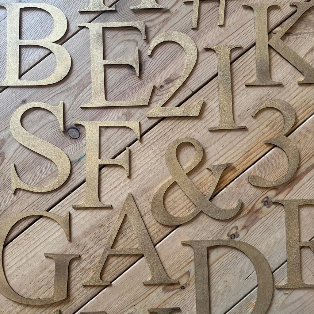 Distressed Gold 5" or 12" Classic Metal Letters, A-Z, 0-9