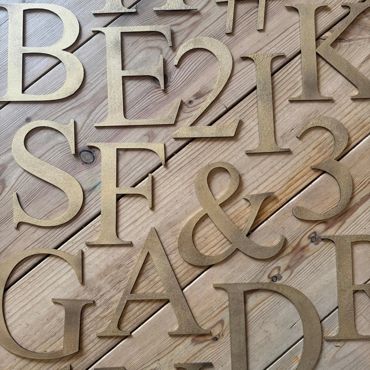 Distressed Gold 5" or 12" Classic Metal Letters, A-Z, 0-9