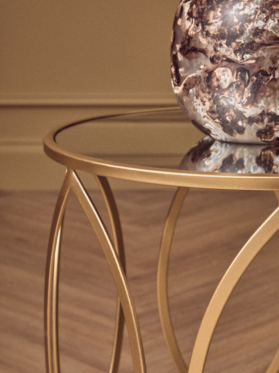 Arcana Gold Finish Set of 2 Side Tables with Mirrored Glass Top