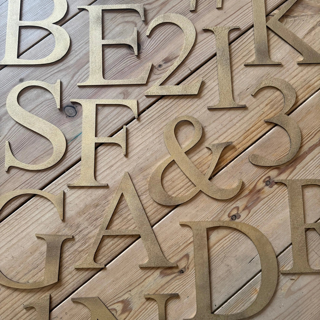 Distressed Gold 5" or 12" Classic Metal Letters, A-Z, 0-9