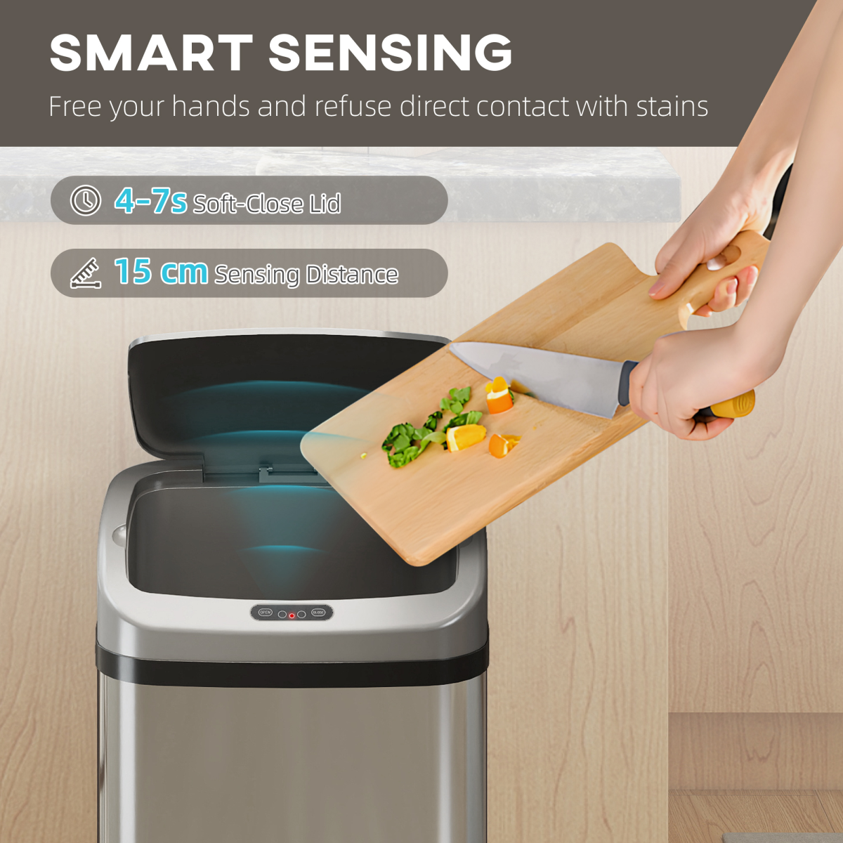 HOMCOM 48L Sensor Bin – Stainless Steel Kitchen Bin