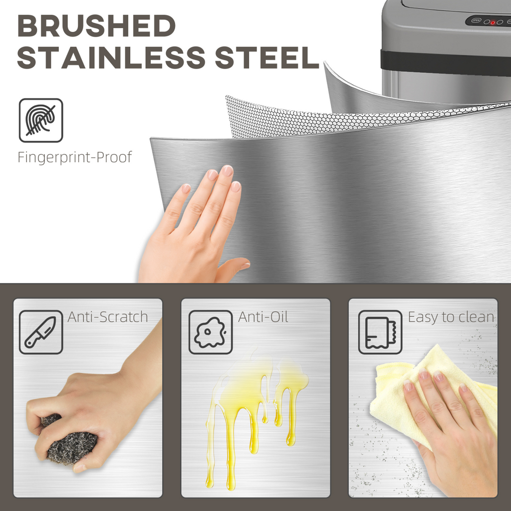 HOMCOM 48L Sensor Bin – Stainless Steel Kitchen Bin