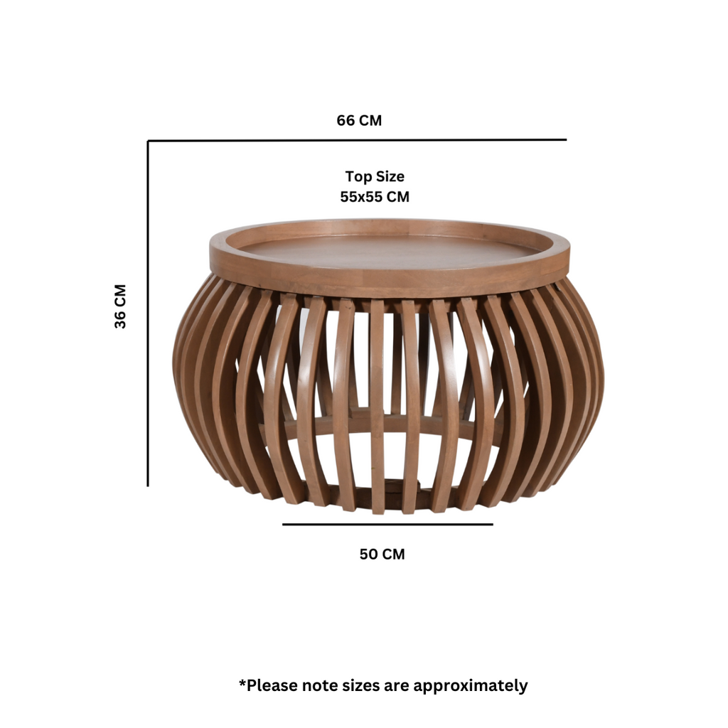 Indus Solid Wood Small Round Low Coffee Table