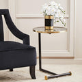Oria Black Marble Effect Glass Side Table with Black Finish Frame