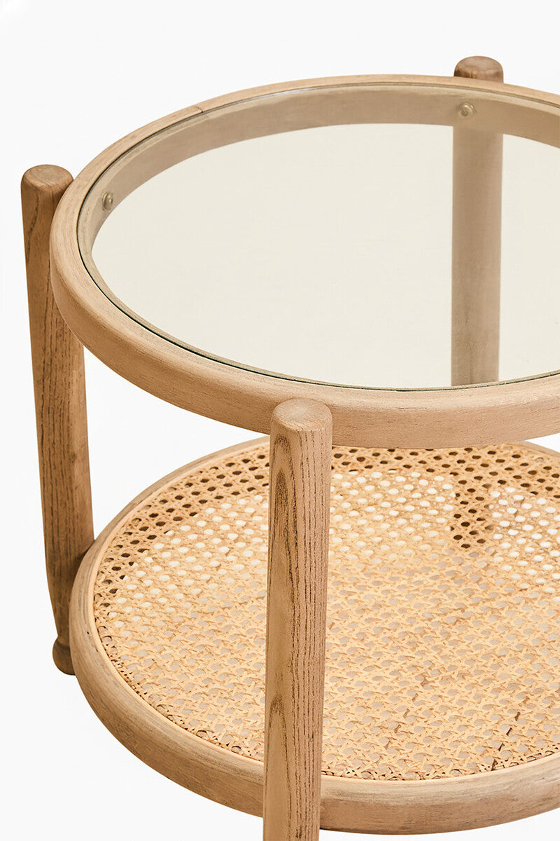 Cebu Natural Cane and Grey Wash Elm Wood Side Table