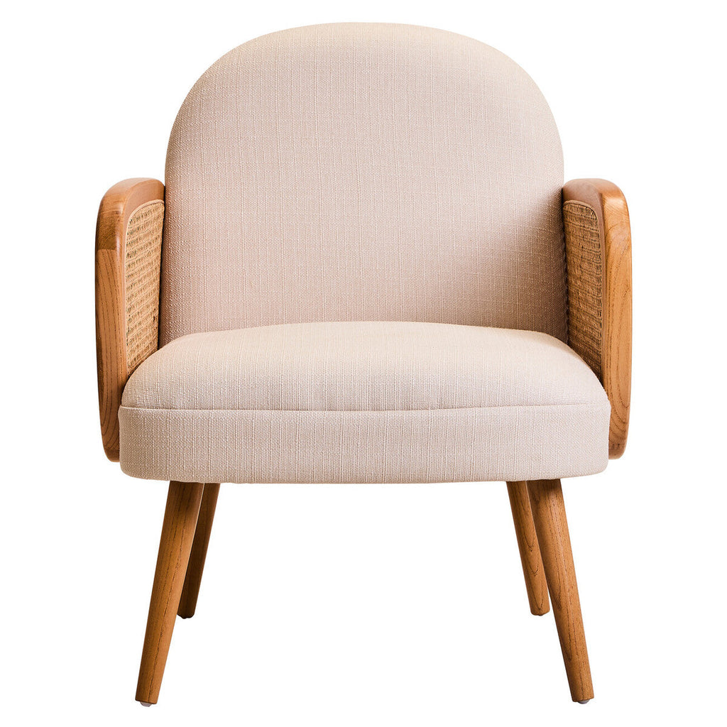 Cebu Ivory Fabric and Cane Chair with Elm Wood Legs