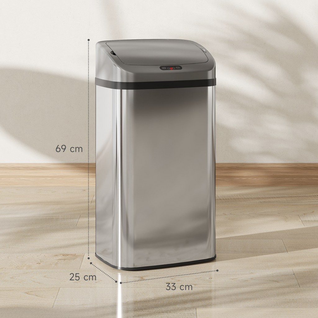 HOMCOM 48L Sensor Bin – Stainless Steel Kitchen Bin