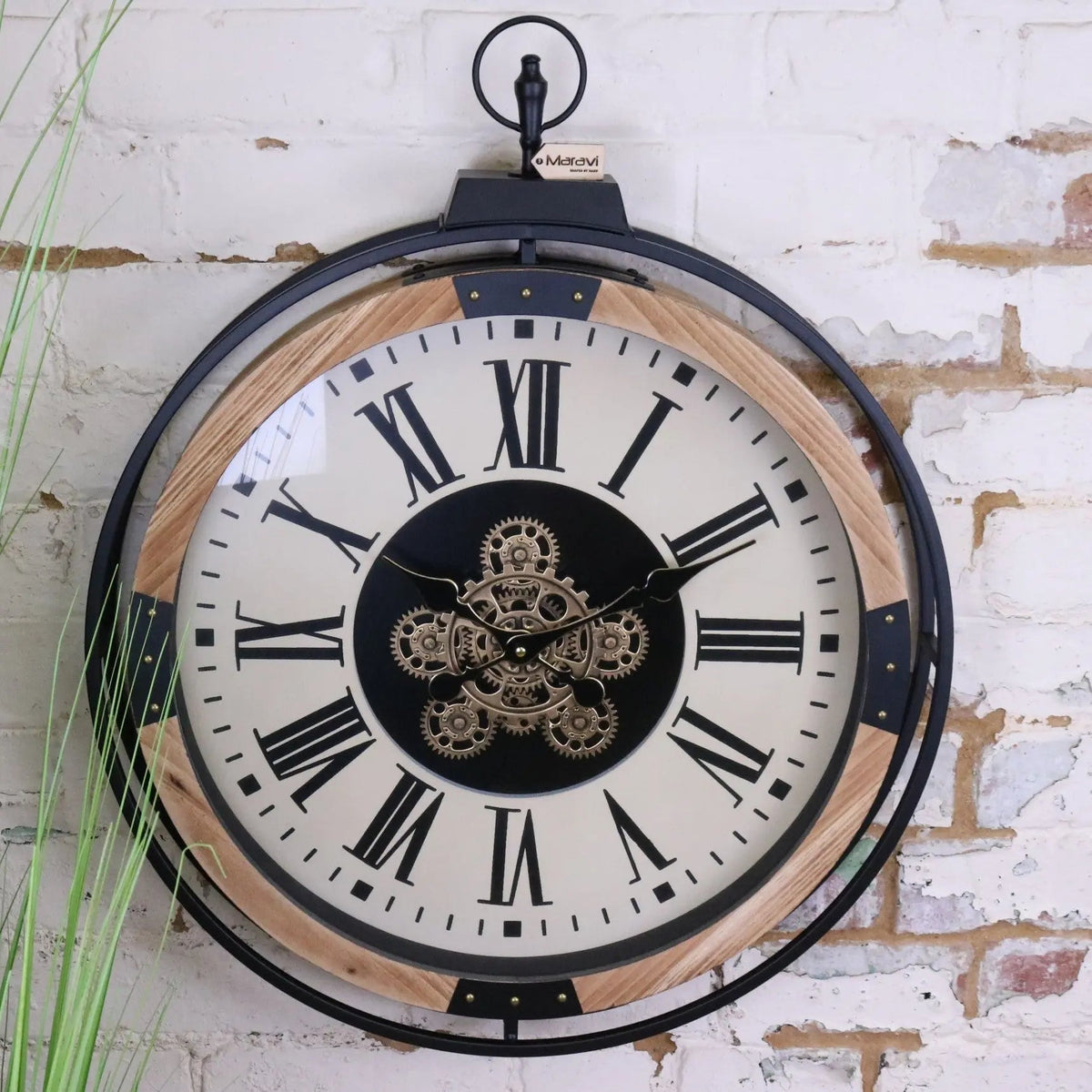 Industrial Large Cog Clock White and Gold