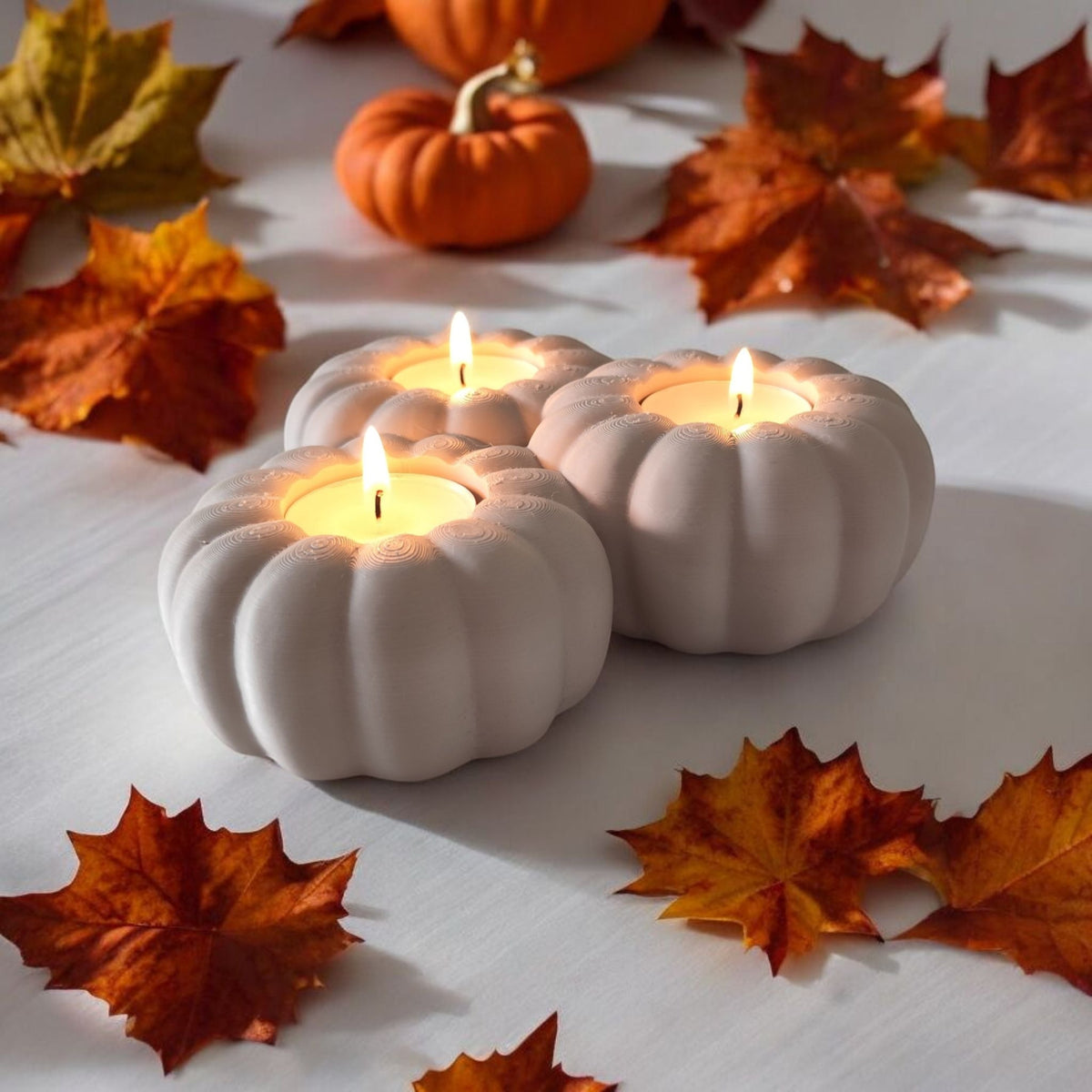 Autumnal Pumpkin Tealight Holder | Triple Tealight Design | Cozy Fall Decor