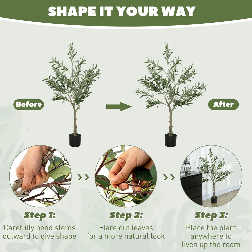 HOMCOM 2 Pack Indoor Artificial Plants, Faux Potted Silk Olive Trees, 120cm