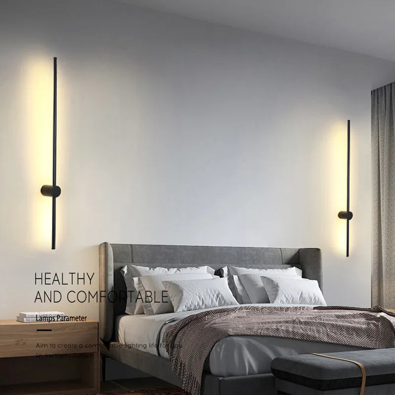 Black LED Wall Light (Pair) - Warm Modern Bedroom Lounge Lamp Easy Install