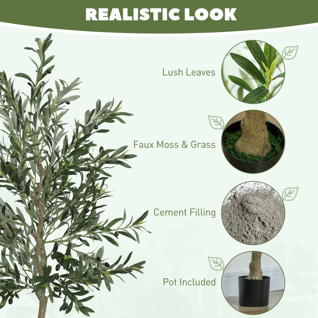 HOMCOM 2 Pack Indoor Artificial Plants, Faux Potted Silk Olive Trees, 120cm