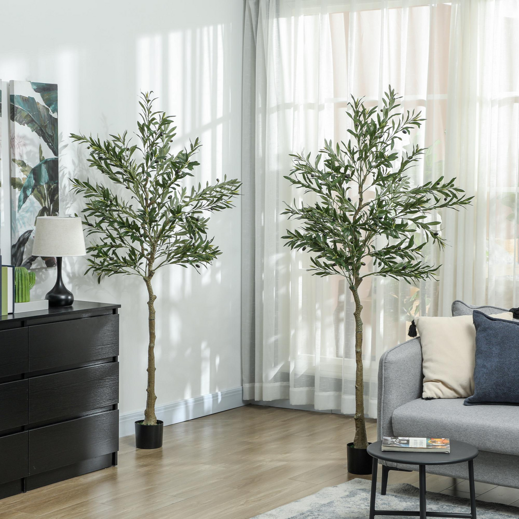 HOMCOM 2 Pack Indoor Artificial Plants, Faux Potted Silk Olive Trees, 120cm