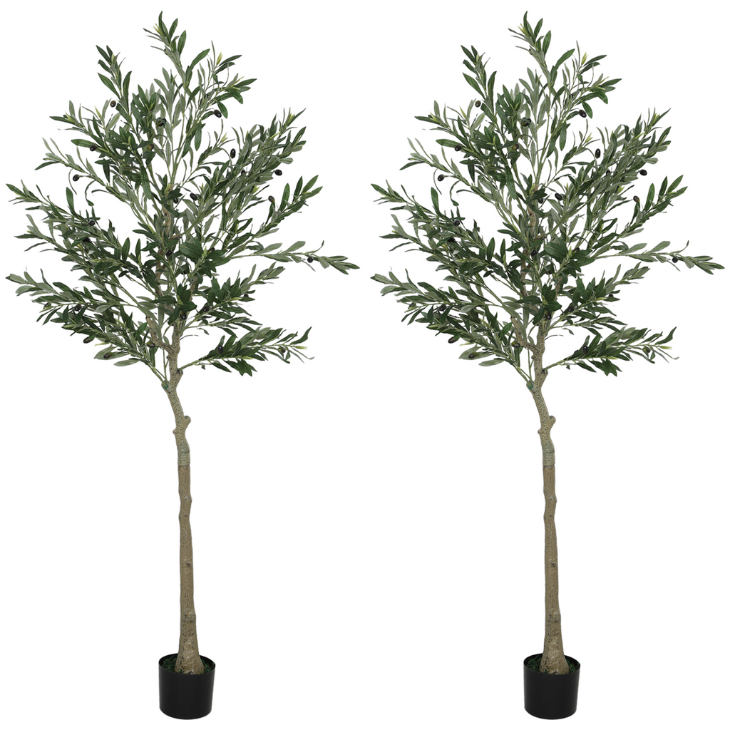 HOMCOM 2 Pack Indoor Artificial Plants, Faux Potted Silk Olive Trees, 120cm