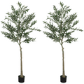 HOMCOM 2 Pack Indoor Artificial Plants, Faux Potted Silk Olive Trees, 120cm