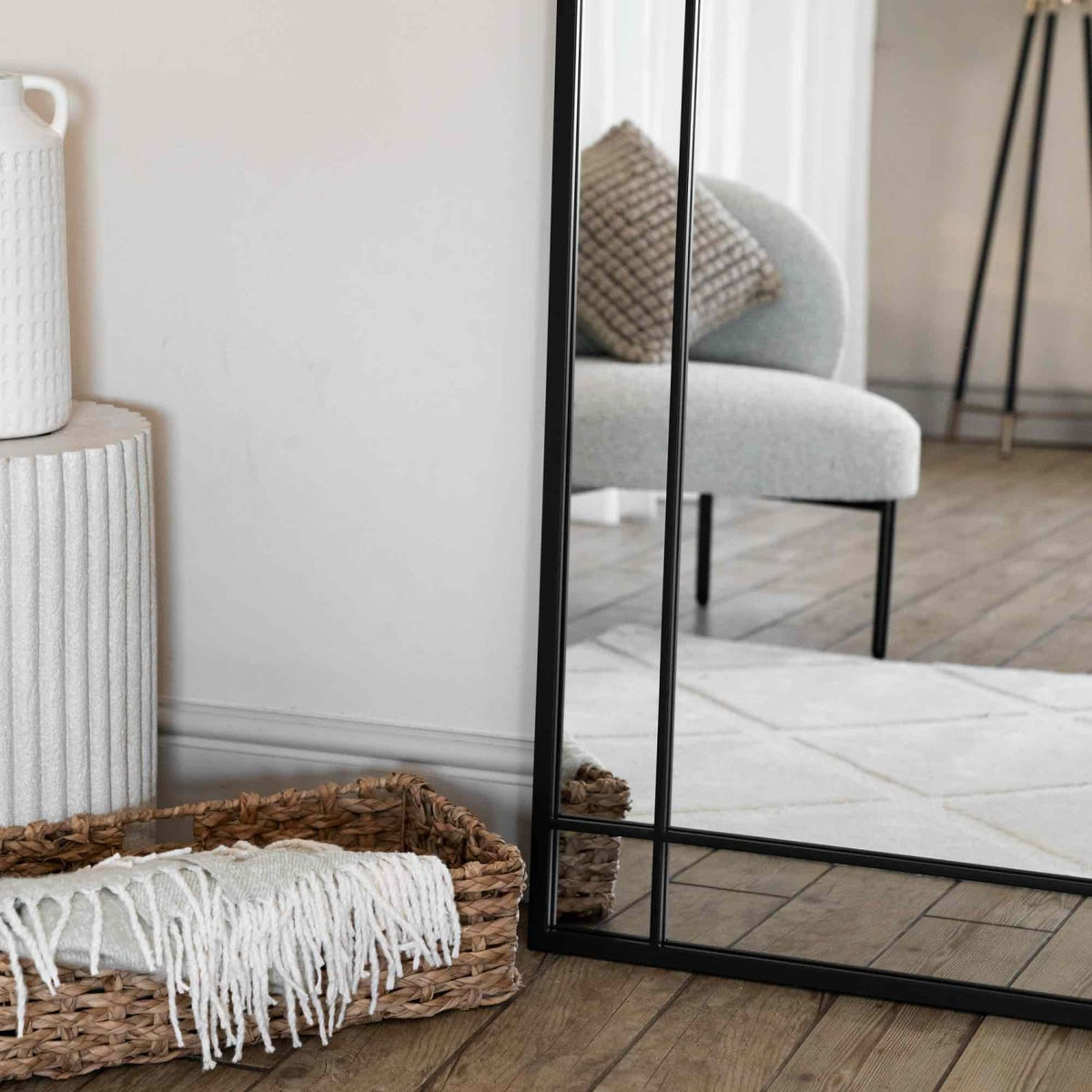 Aimi - Full Length Black Metal Rectangle Window Mirror - 180cm x 90cm