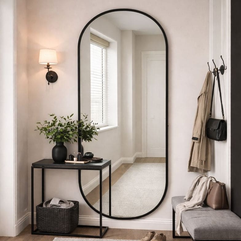 Emi - Full Length Black Metal Runway Oval Mirror - 180cm x 80cm