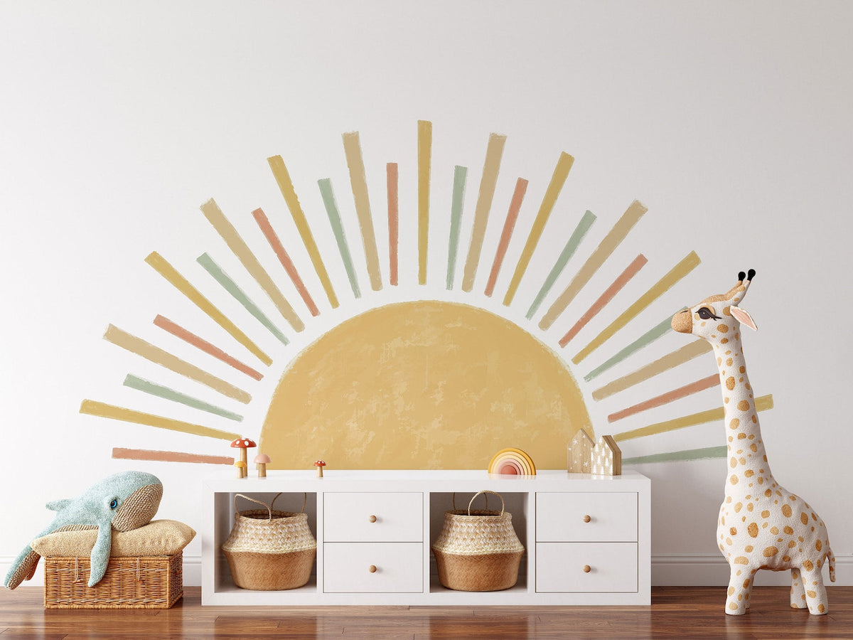 Large Boho Half Sun Watercolor Wall Decal | Nursery Decor | Kids Room Wall Art | Removable Wall Stickers | 5 sizes available