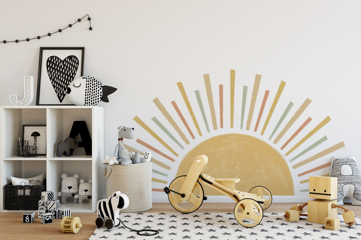 Large Boho Half Sun Watercolor Wall Decal | Nursery Decor | Kids Room Wall Art | Removable Wall Stickers | 5 sizes available