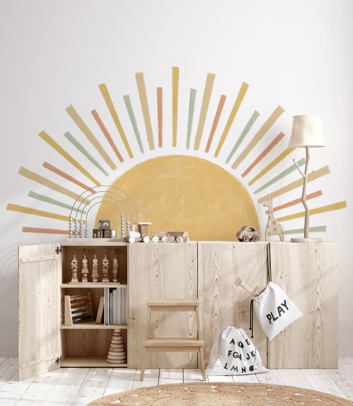 Large Boho Half Sun Watercolor Wall Decal | Nursery Decor | Kids Room Wall Art | Removable Wall Stickers | 5 sizes available