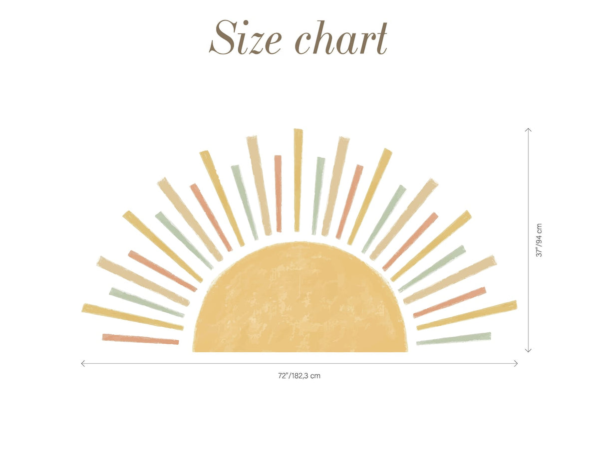 Large Boho Half Sun Watercolor Wall Decal | Nursery Decor | Kids Room Wall Art | Removable Wall Stickers | 5 sizes available