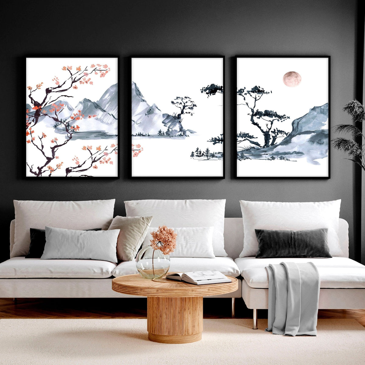 Cherry Blossom Wall Art – Set of 3, Framed & Unframed Options