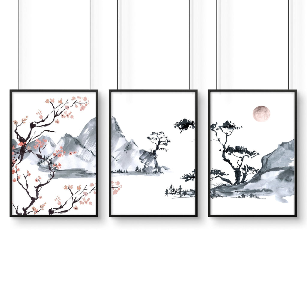Cherry Blossom Wall Art – Set of 3, Framed & Unframed Options
