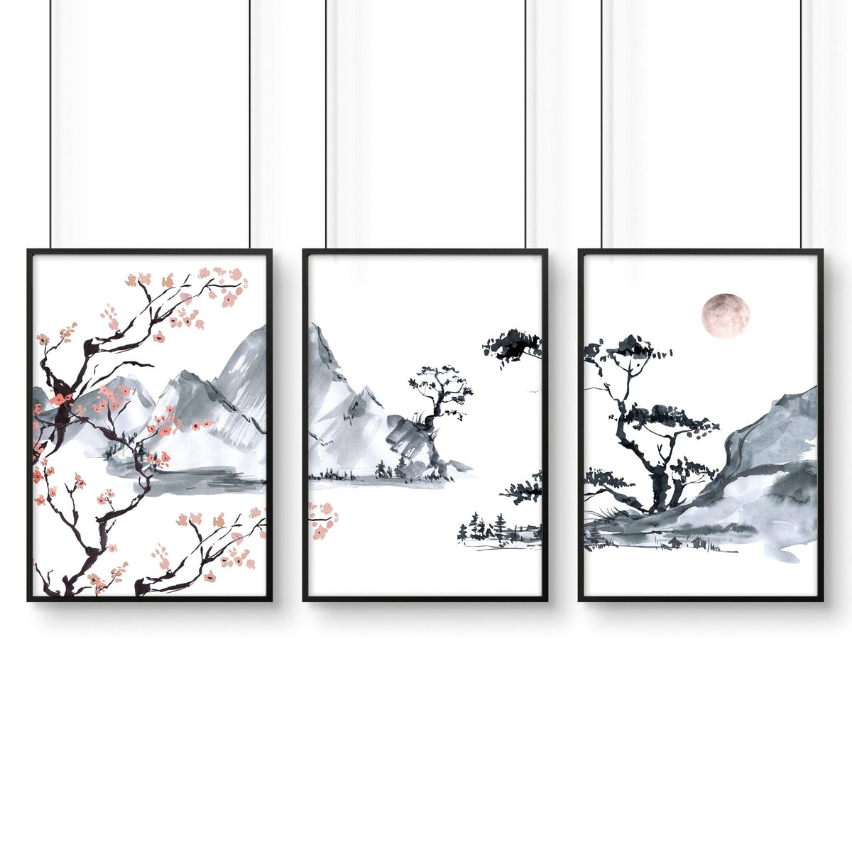 Cherry Blossom Wall Art – Set of 3, Framed & Unframed Options