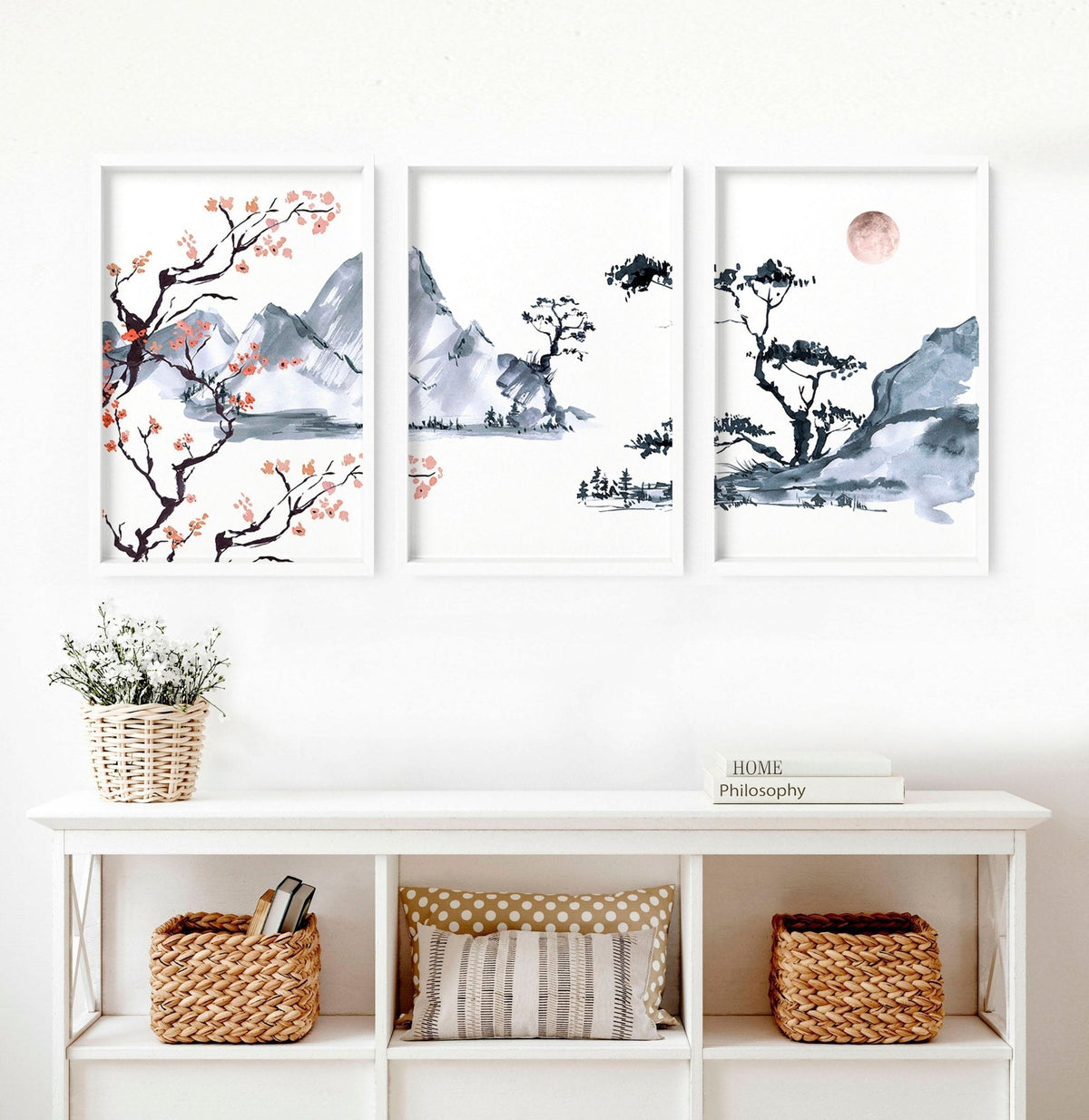 Cherry Blossom Wall Art – Set of 3, Framed & Unframed Options