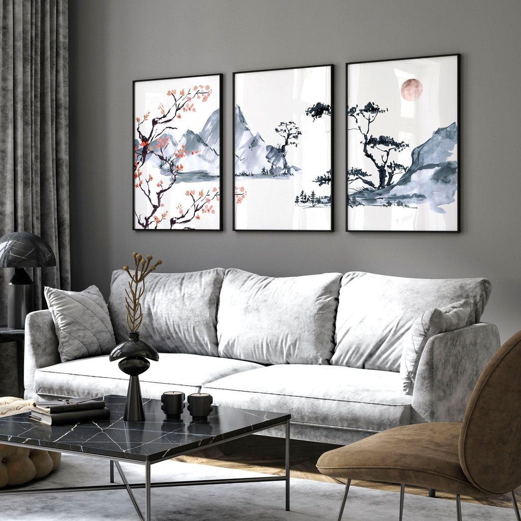 Cherry Blossom Wall Art – Set of 3, Framed & Unframed Options