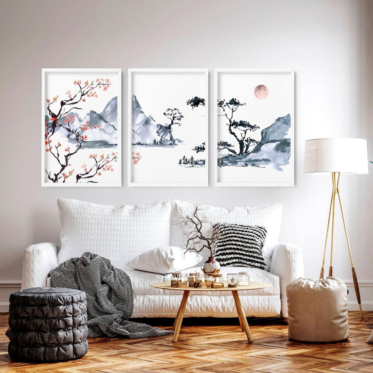 Cherry Blossom Wall Art – Set of 3, Framed & Unframed Options