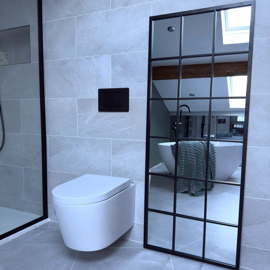 Kyō - Full Length Black Metal Rectangle Lattice Grid Mirror - 150cm x 60cm.