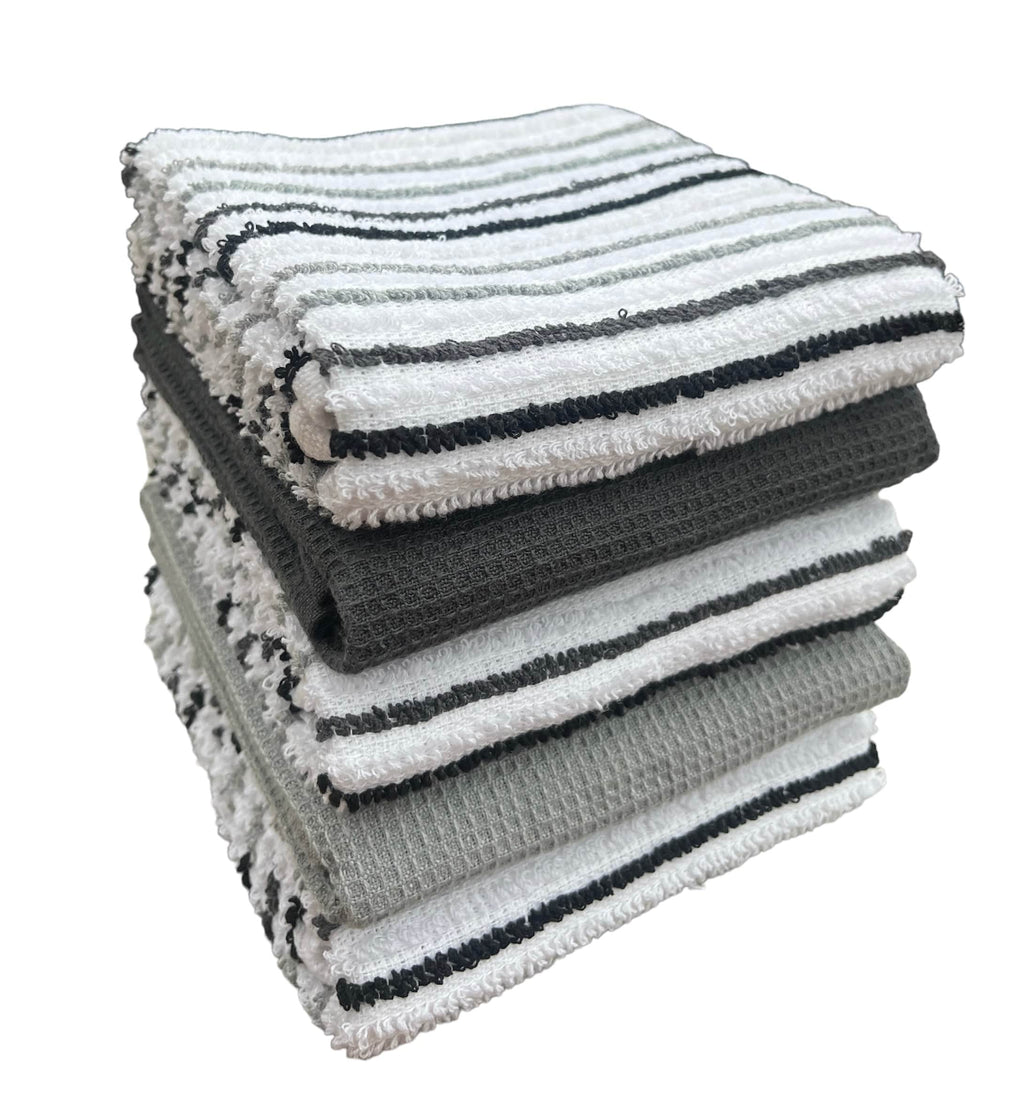 OLIVIA ROCCO 5 Pack Cotton Kitchen Tea Towels Striped Ribbed Waffle 45cm x 65cm Quick Dry