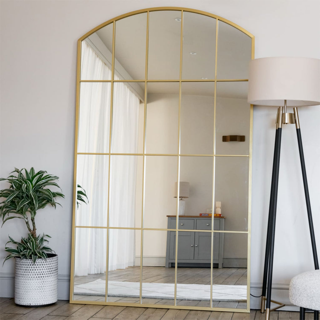 Tomi - Full Length Gold Metal Arched Lattice Window Mirror - 200cm x 120cm