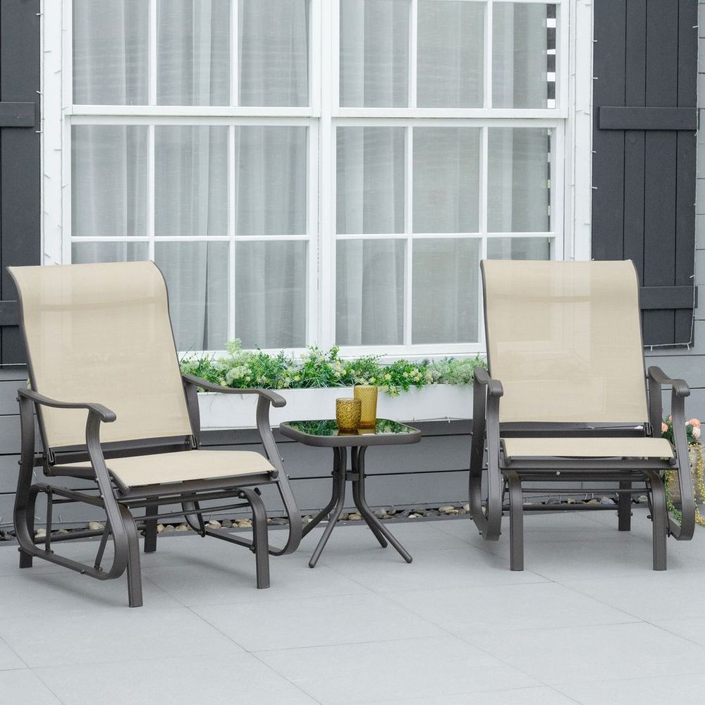 3-Piece Outdoor Gliding Chair & Table Set – Khaki