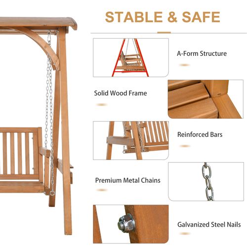 Wooden 3-Seater Garden Swing Chair