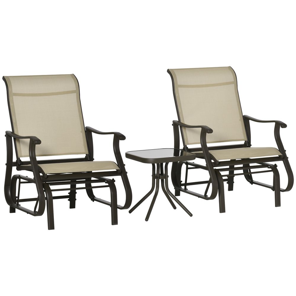 3-Piece Outdoor Gliding Chair & Table Set – Khaki