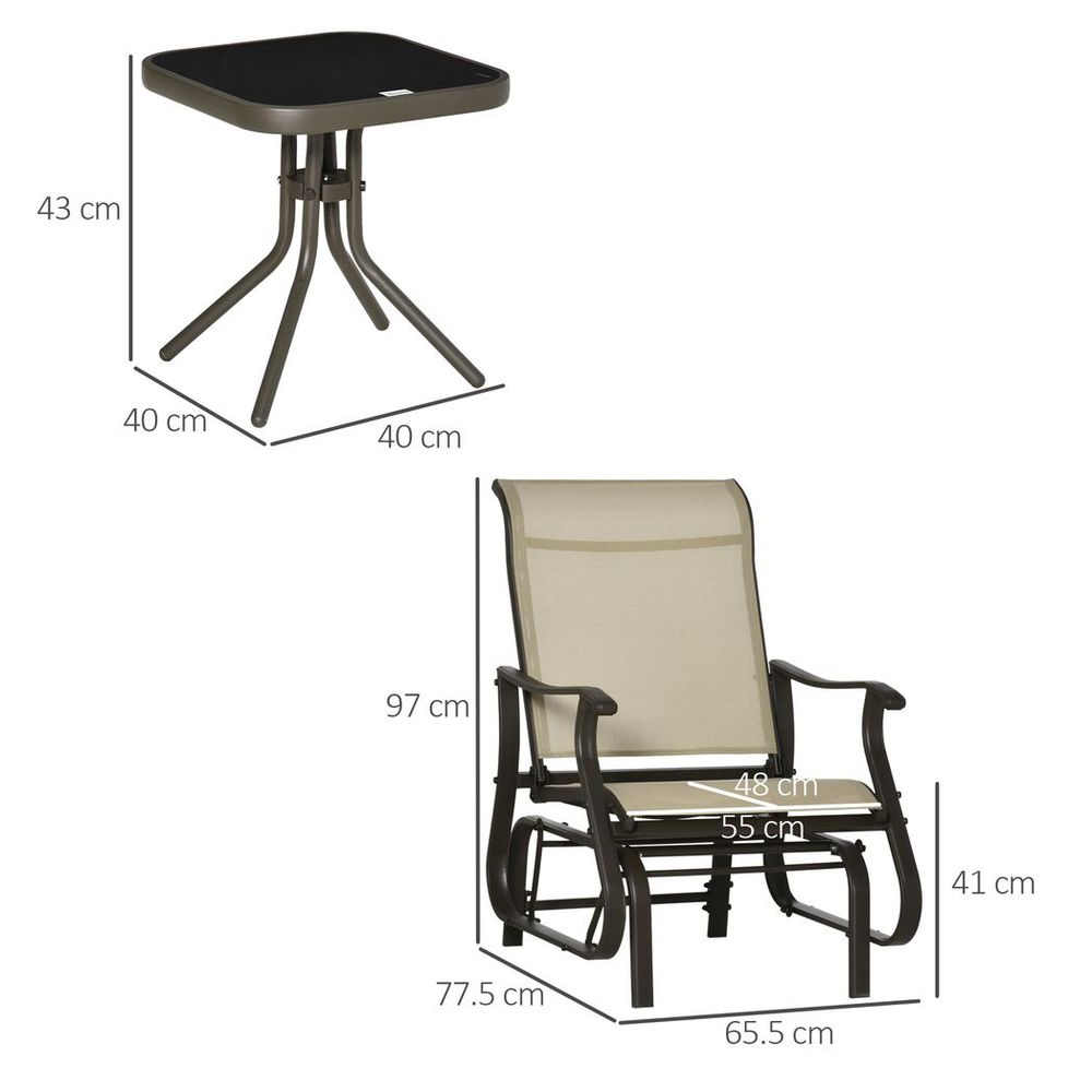 3-Piece Outdoor Gliding Chair & Table Set – Khaki