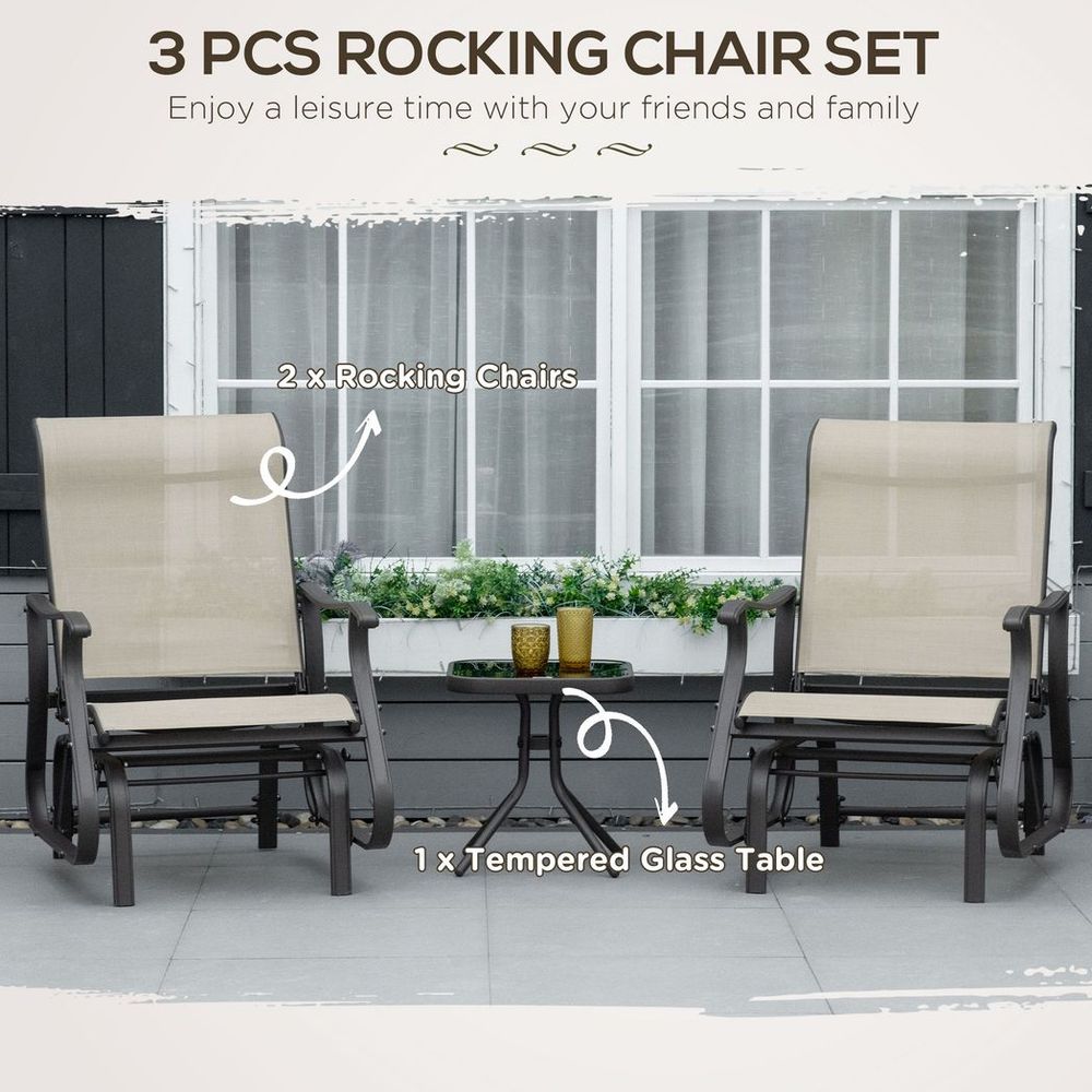 3-Piece Outdoor Gliding Chair & Table Set – Khaki