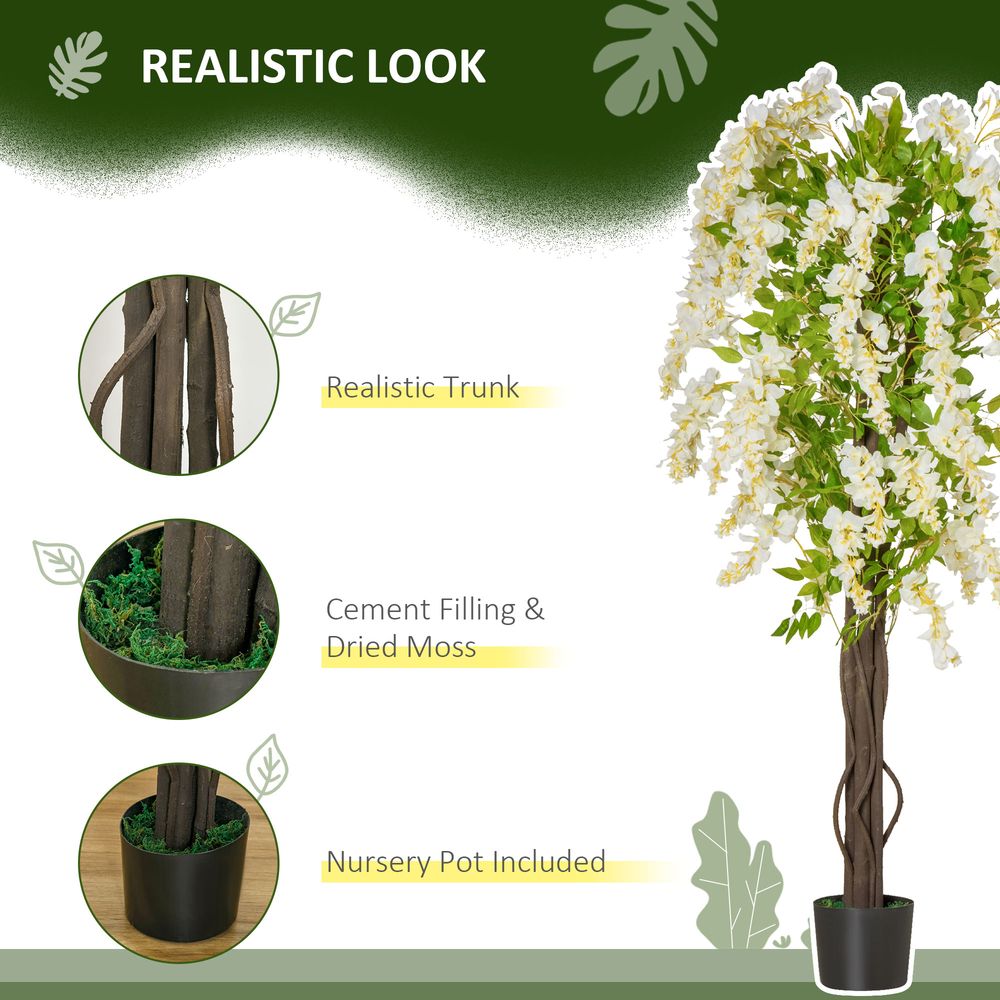 HOMCOM 160cm Artificial White Wisteria Tree