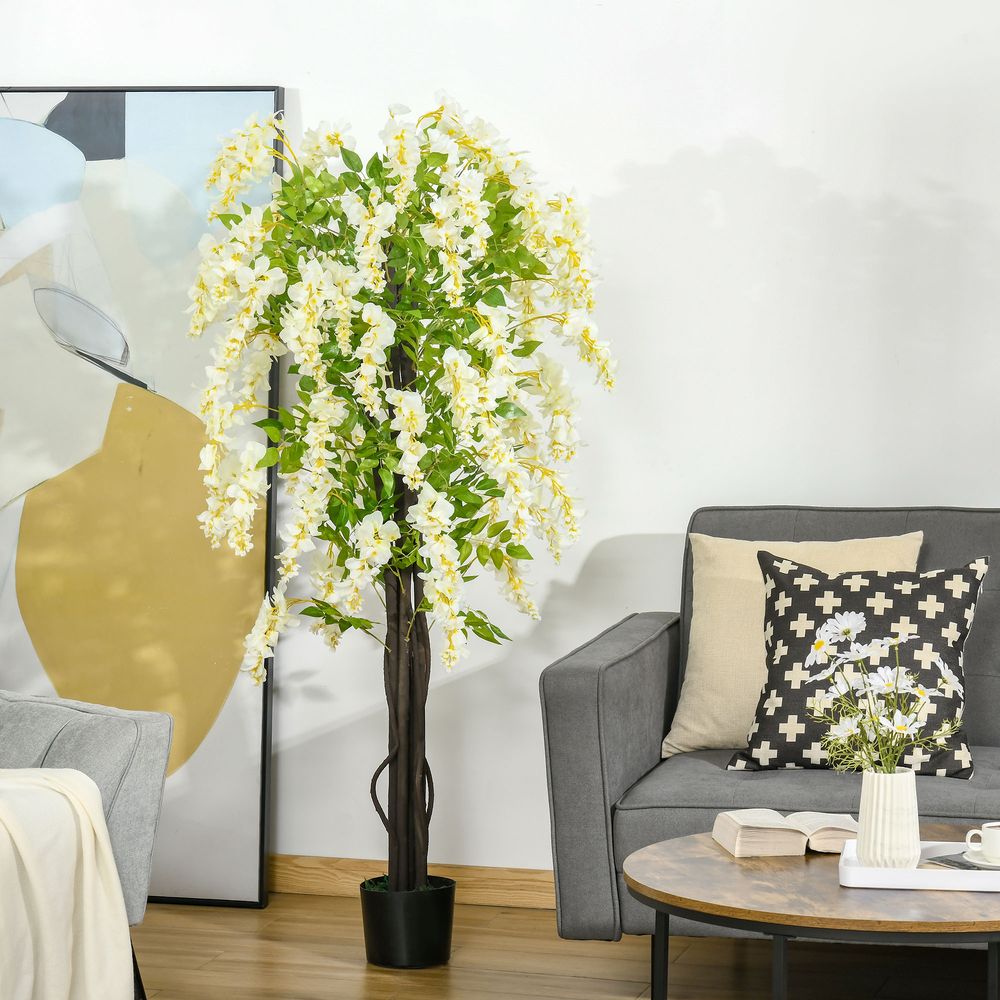 HOMCOM 160cm Artificial White Wisteria Tree